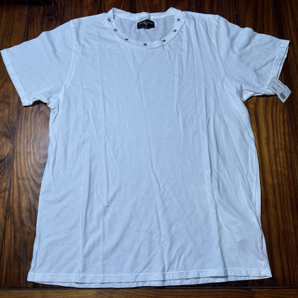 Michael Lauren White Butterfly Gem Embellished Neckline T-Shirt Sz M New A15